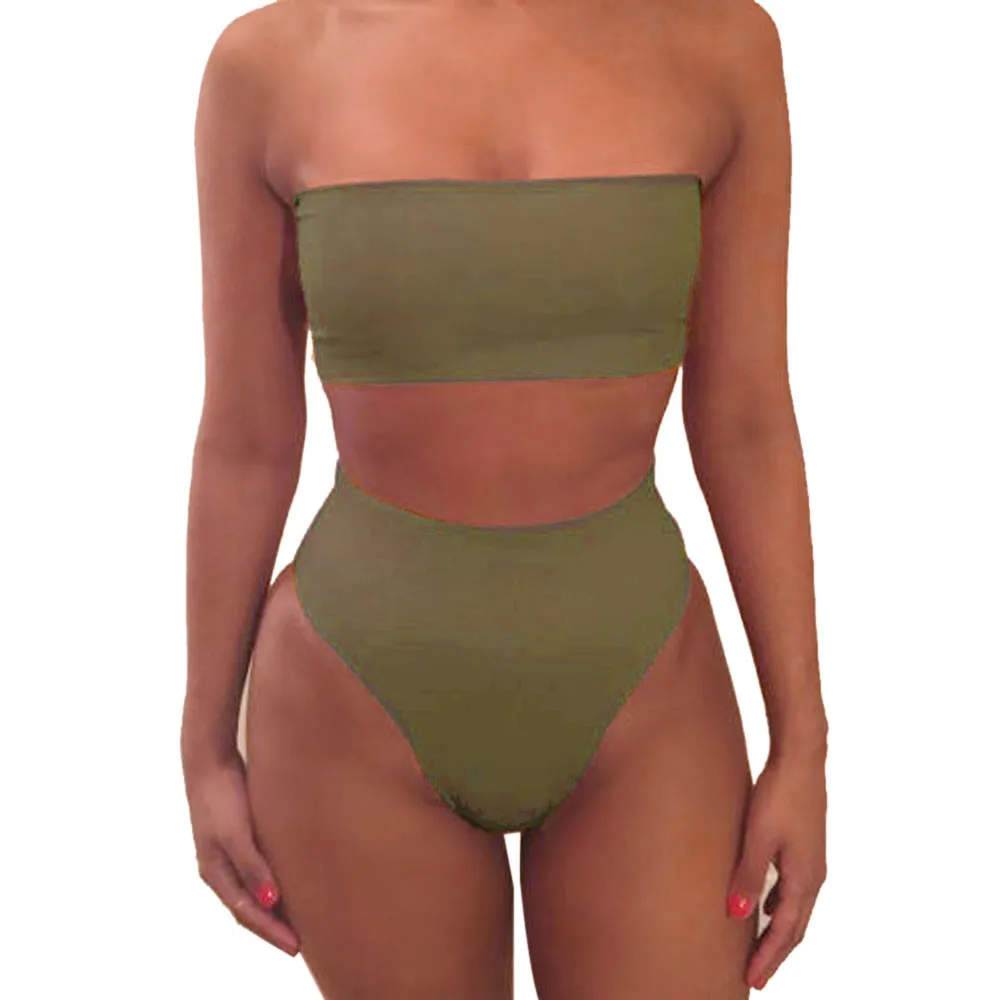 

Women 2018 Women Bandeau Summer Strapless High Leg Bathing Suit Beacher 12