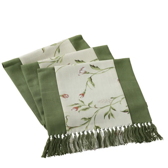 

High Grade Amercian Style Cotton Tassel Stitching Green Leaves Table Runner Hot Both Sides Available Table Cloth Bed Flag LFB778