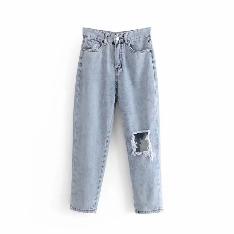 

Qichen 55-6619 European and American fashion hole water to wash jeans