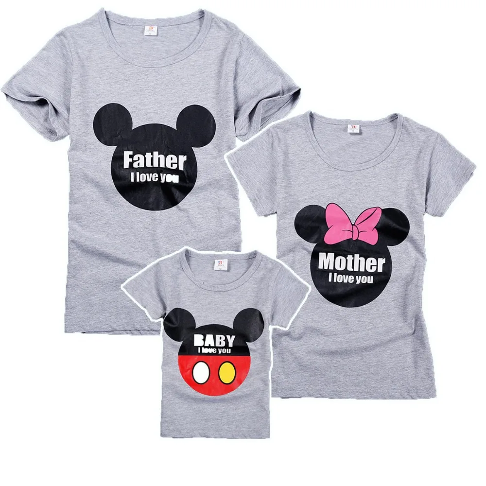 

100% Cotton family matching clothes grey cartoon print T-shirt family clothing mother son outfits mommy and me clothes