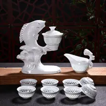 Автоматический белый керамический полый прозрачный синий и белый чайный горшочек, чашка Цзиндэчжэнь рыба фарфор Dehua чайный набор кунг-фу чашки
