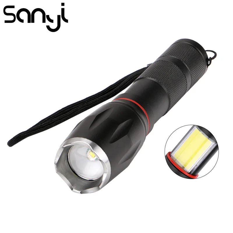 

SANYI T6+COB Flashlight Portable ZOOM Torch Use AA 1x18650/3 x AAA battery Camping Hunting Light Waterproof in life Lantern