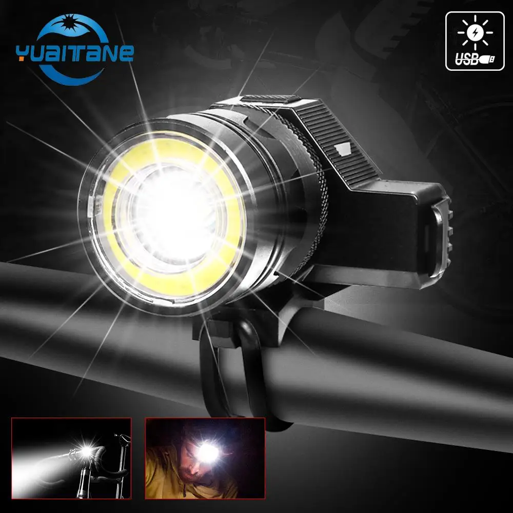 

2 in 1 Bike Light USB Rechargeable Headlamp For Bicycle Headlight with Bike Computer Horn Bell Mountain Bike Cycling Lights