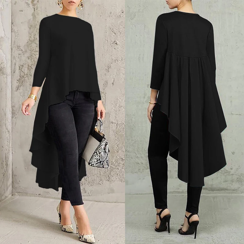 

Plus Size Swallowtail Tops Women's Tunic Blouse 2019 ZANZEA Fashion Pleated Long Sleeve Shirt Chemise Female Asymmetrical Blusas
