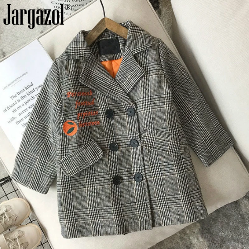

New Brand Girl's Jacket Fashion Long Sleeve Plaid Vintage Jackets for Kids Girl's Coat Spring Winter Overcoat Children Clothes