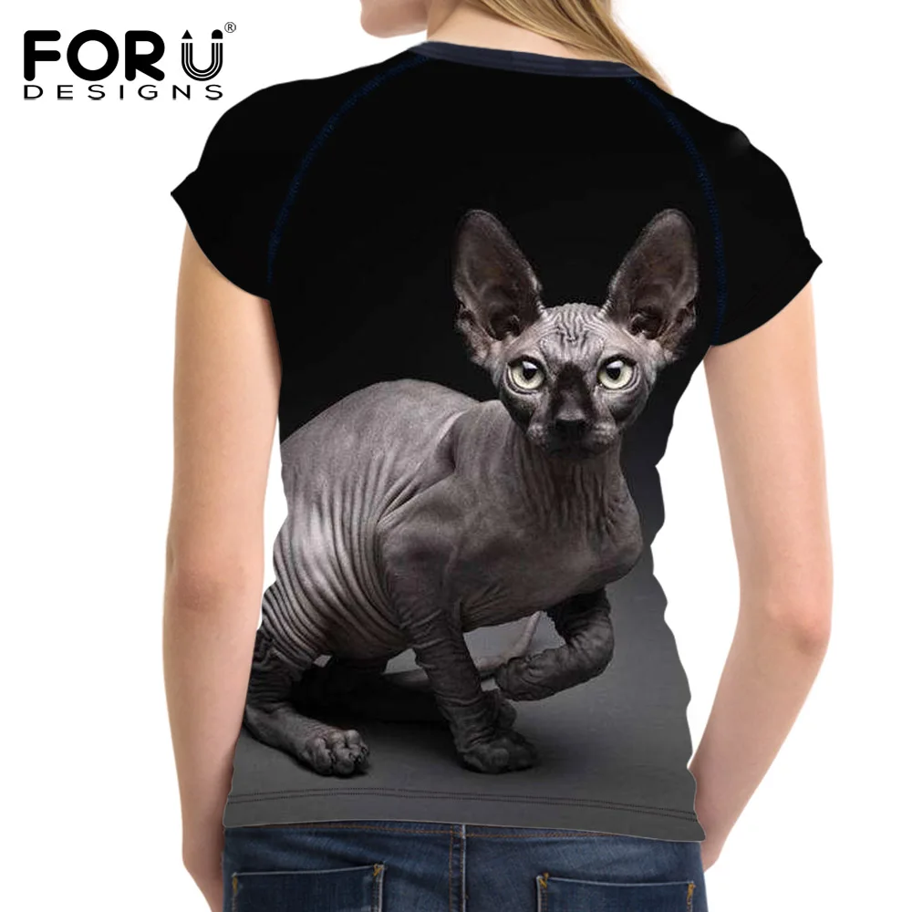 FORUDESIGNS/Милая Летняя женская футболка с принтом кота сфинкса, повседневные женские топы с коротким рукавом, футболка, канадские футболки без волос