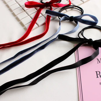

1PCS/Pack Women Girls Simple Velvet Ribbon Bow Long Tassel Elastic Hair Band Girls' Hair Bands Women Hair Accessories