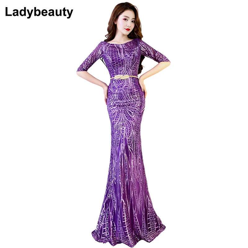 Ladybeauty 2018 Sexy Mermaid Evening Dress Half Sleeves Evening Dresses Long Formal Party Gown Vestido De Festa