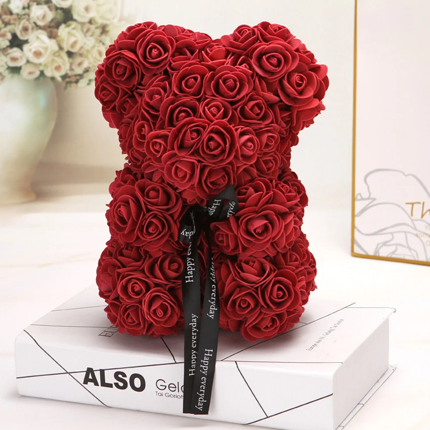Романтическая Подарочная коробка на День святого Валентина, ПЭ, розовый медведь, искусственные розы, украшения, милый мультяшный подарок для подруги и ребенка