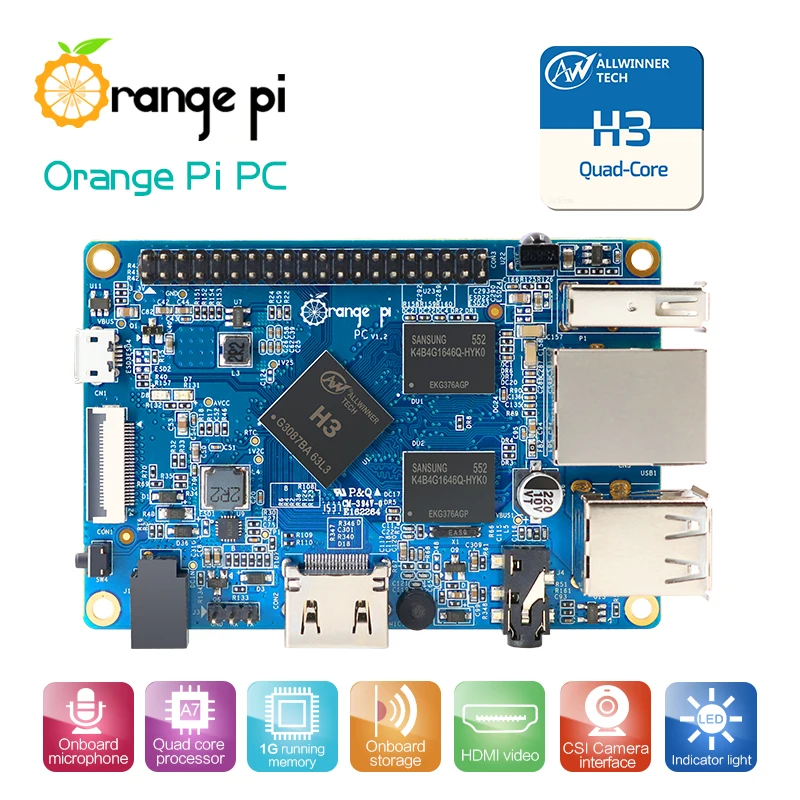 Одноплатный компьютер Orange Pi PC 1 Гб H3 четырехъядерный Поддержка Android Ubuntu Debian |