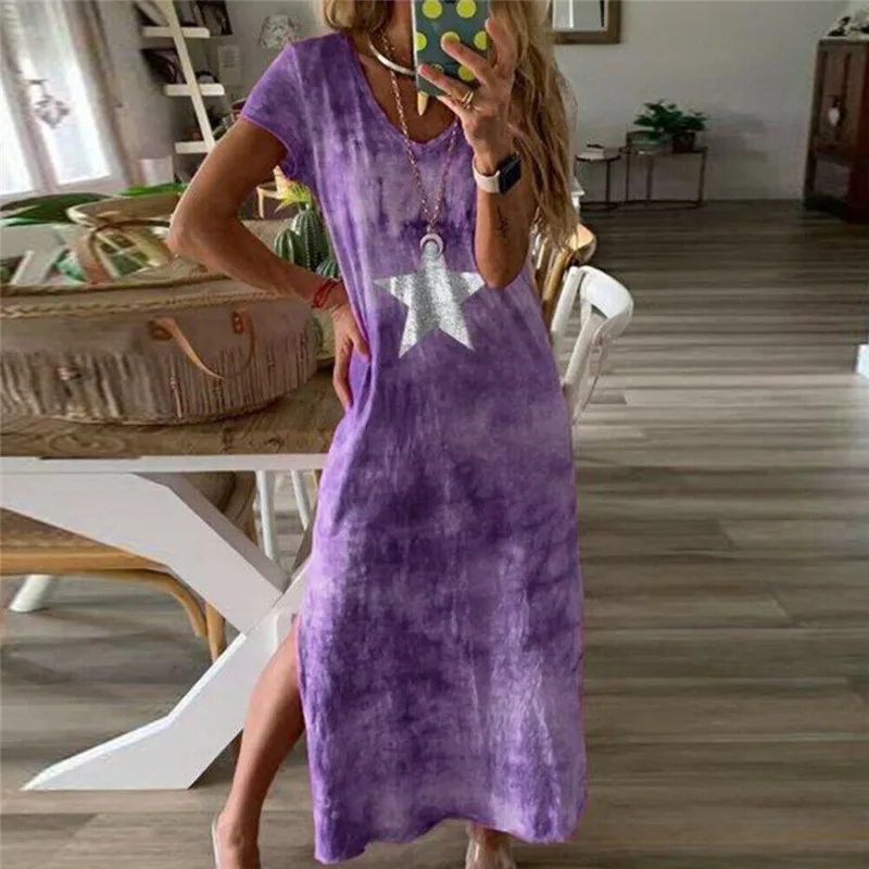 Fashion Women Boho Summer Beach Dress Ladies Casual Long Cocktail Party Floral Loose Dress New Hot Selling Vestito Lungo
