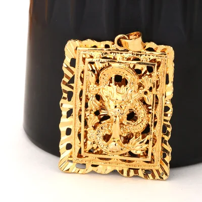 

2019 P Luxury 24K Copper Plating Gold Men's Jewelry Punk Dragon Flame Metal Square Brand chain Pendant WomenNecklace N99