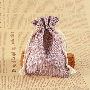 

10x14cm 50pcs Purple Red linen Jute Bag Drawstring Bracelet Necklace Jewelry Package Bag Small Gift Bag Wedding Packaging H2157
