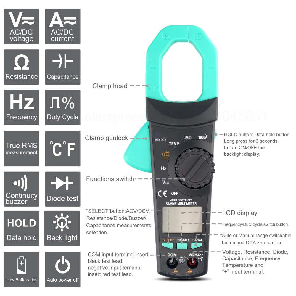 Borbede-Digital-Clamp-Meter-Multimeter-6000-Counts-Auto-Ranging-DC-AC-Resistance-Capacitance-Diode-Temperature-Tester