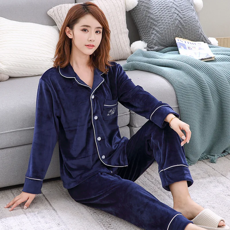 BZEL/осенне-зимние парные пижамные комплекты; пижама с длинными рукавами; Теплая Бархатная Пижама для сна; домашняя одежда для влюбленных; пижамы; M-3XL из 2 предметов