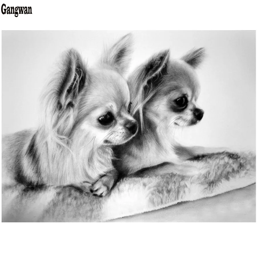 Chihuahua dog Diy diamond painting cross stitch animal full square round diamond cute puppy black white art diamond embroidery sale