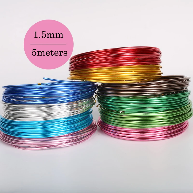 

SALE 1.5mm 15 gauge length 5m anodized aluminum round wire dead soft metallic beading wire DIY jewelry craft 12 colors