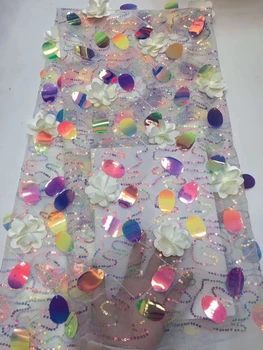 

In 2019, high quality large sequined lace fabric with lace fabric and colorful lace fabric ZX3086