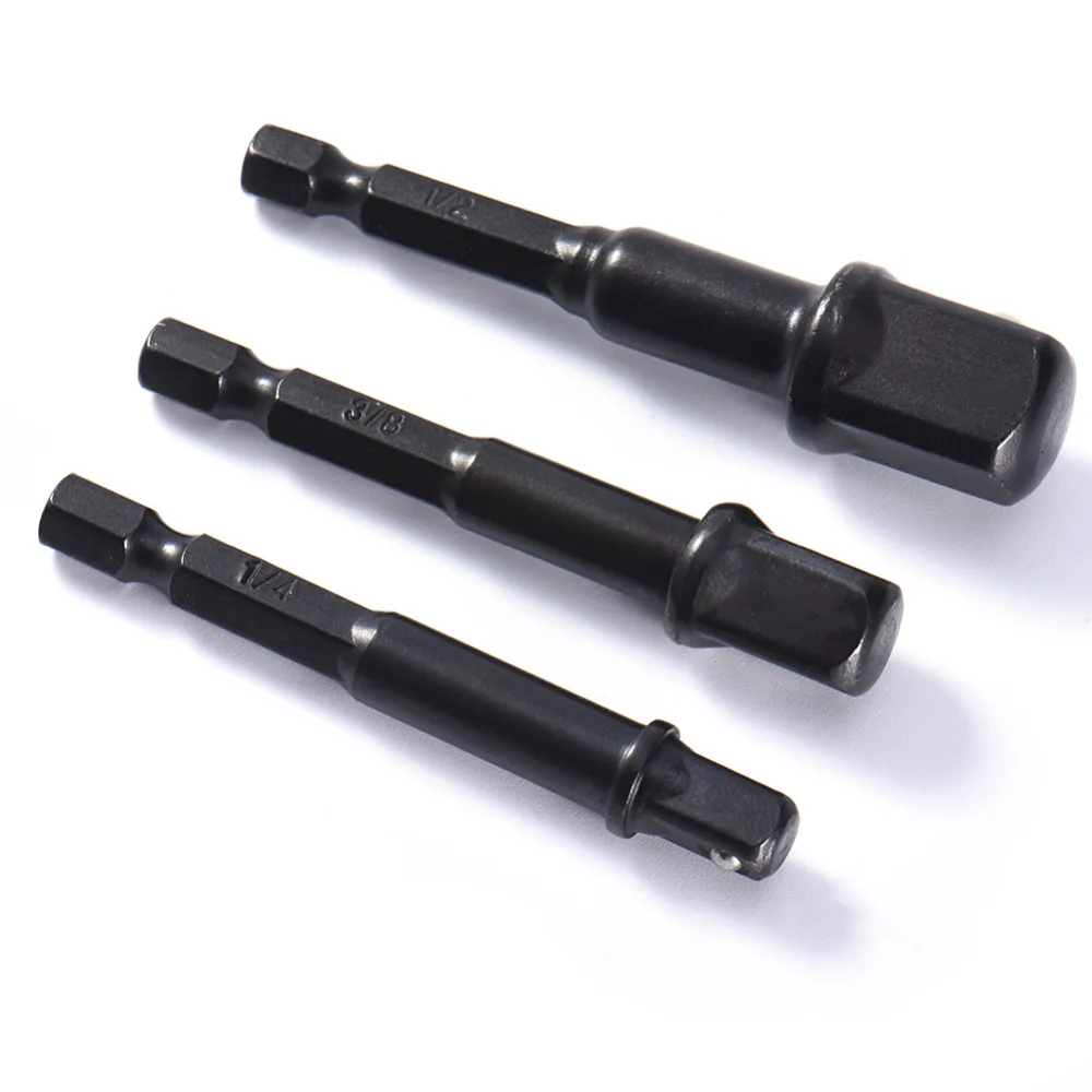 3 Pcs/Set Chrome Vanadium Steel Hex Shank Steel Black Socket Adapter To