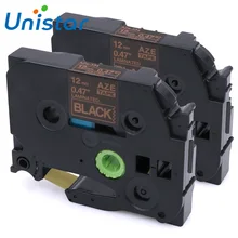 Unistar 2pcs TZe-334 Compatible Brother P-touch Tape 12mm Gold on Black Laminated Label Ribbons TZ Tape 12mm TZe 334