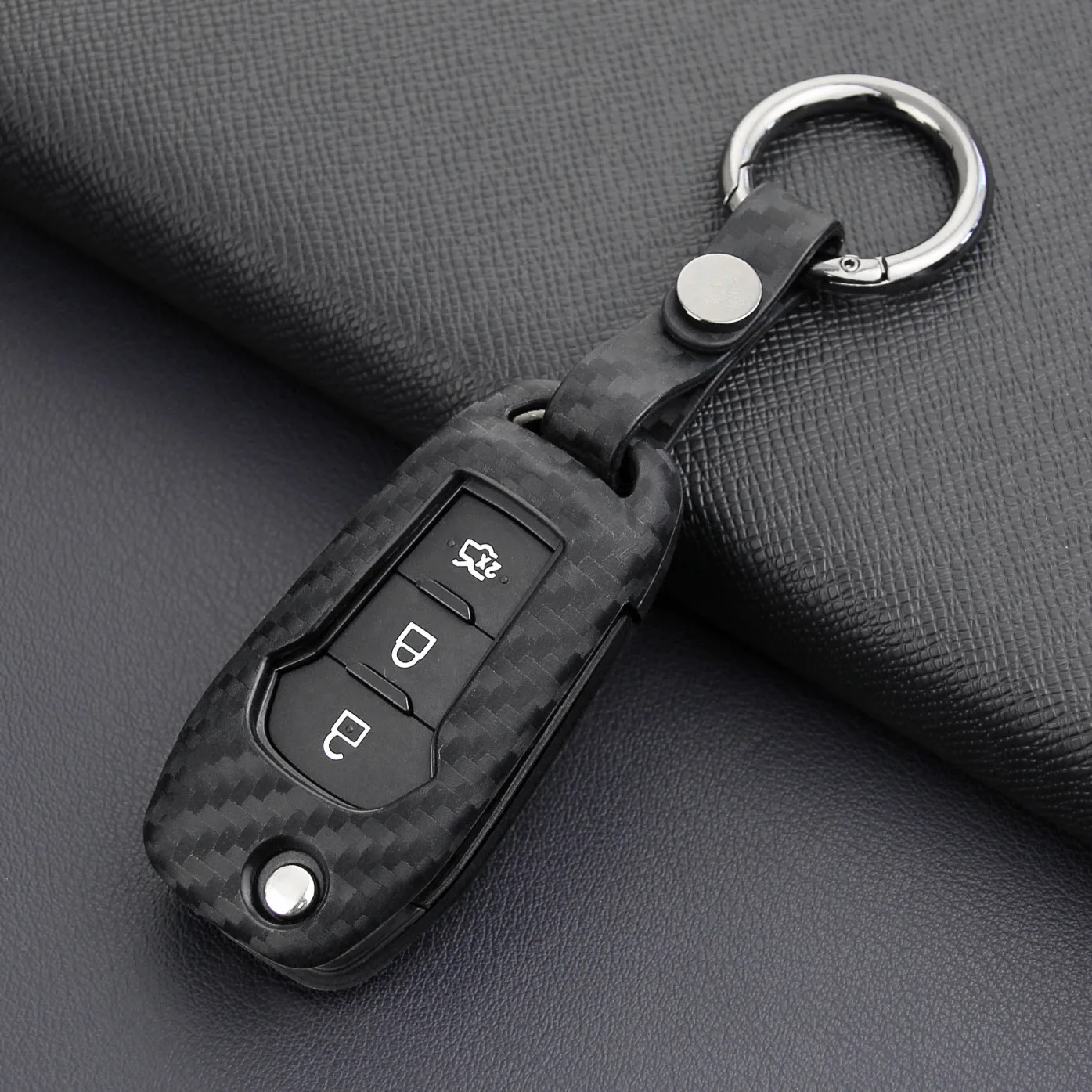 Carbon Fiber Car Key Case Fob Cover Accessories For Ford Mondeo Ranger Explorer
