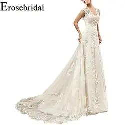 Erosebridal Новое поступление дешевое свадебное платье Лето 2019 г. пляжные свадебные платья Простой женское платье кружево аппликации Vestido De Noiva