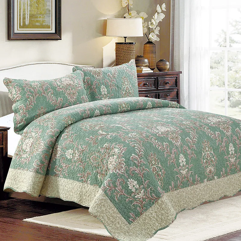 

CHAUSUB Vintage Printed Quilt Set 3PCS Coverlet Set Washed Cotton Quilts Sheets Quilted Bedspread Bed Cover Pillowcase King Size