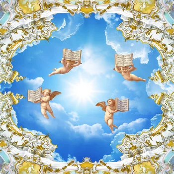 

European Style Blue Sky And White Clouds Angel Wallpaper 3D Large Ceiling Mural Fresco Kid's Room Living Room Ceiling Wall Paper
