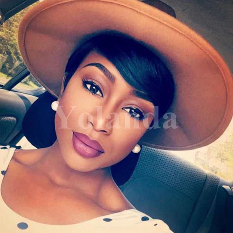 

Peruvian virgin human pixie hair short pixie cut Glueless full None Lace front wigs for black women