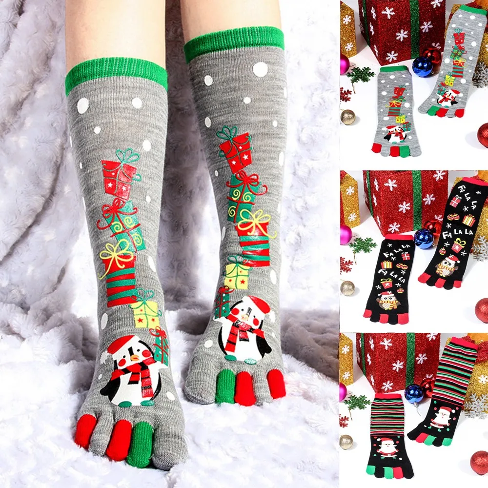 Одна пара милых 3D модных рождественских носков с разноцветными пальцами носки с пятью пальцами хлопчатобумажные забавные носки