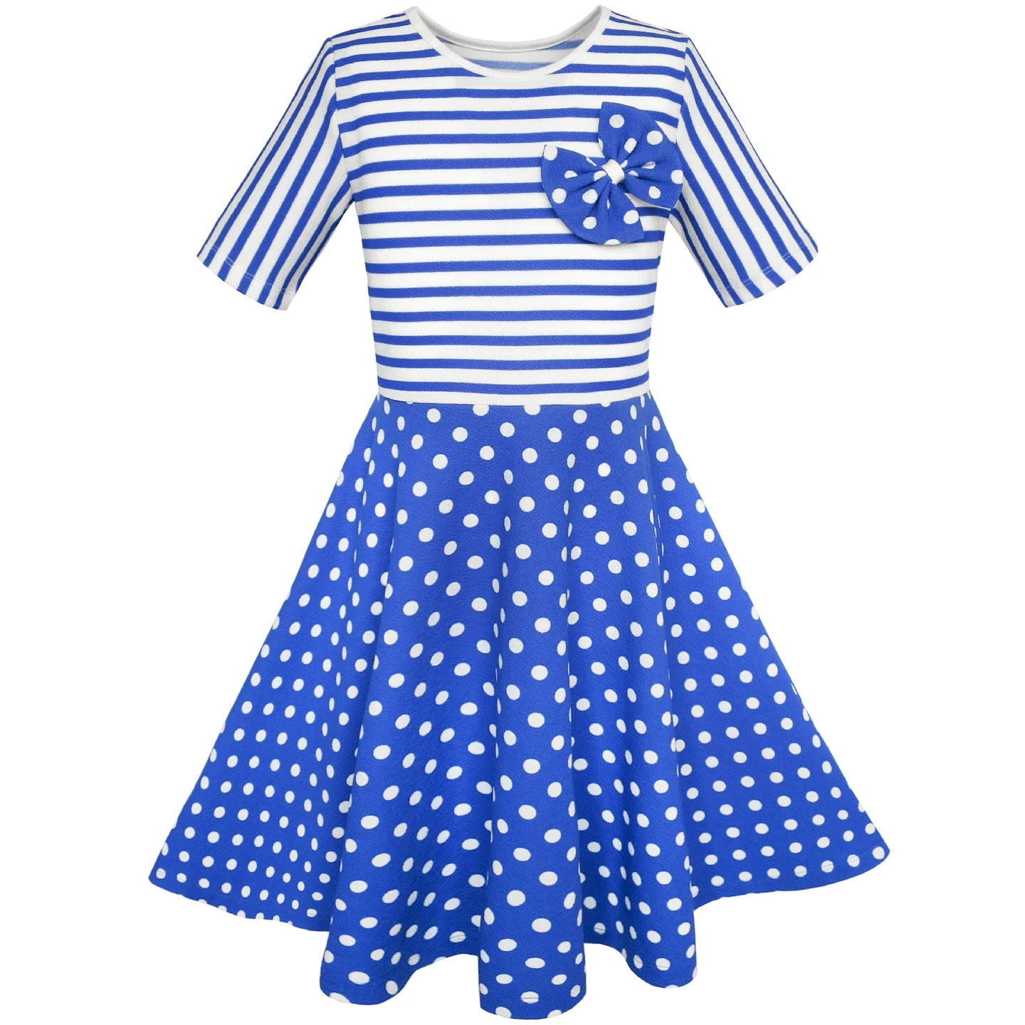 Sunny Fashion платья для девочек Точка Галстук-бабочка Короткий рукав Лето Пляж Sundress 2020