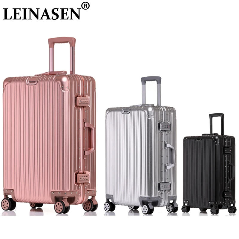 

100% aluminium travel suitcase on wheels spinner trolley bag rolling luggage Women's carry-ons suitcase Men's cabin luggage pink