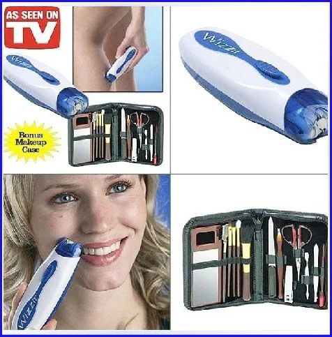 

2015 AS SEEN ON TV Wizzit hair remover set High Quality electric epilator + makeup tools + storage bag lady suit TV in stock