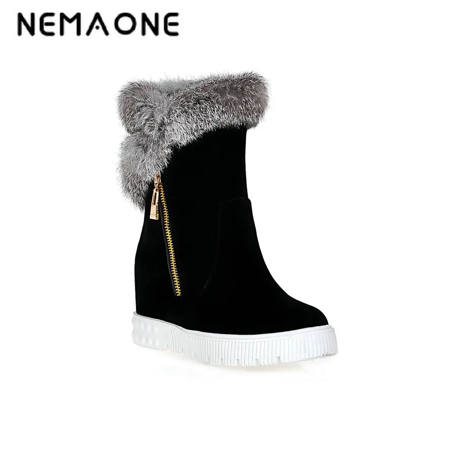 

NEMAON New Plush Fur Boots Hidden Wedges Platform Snow Boots Snow Shoes Woman Winter Shoes High Heels Keep Warm Winter Boots