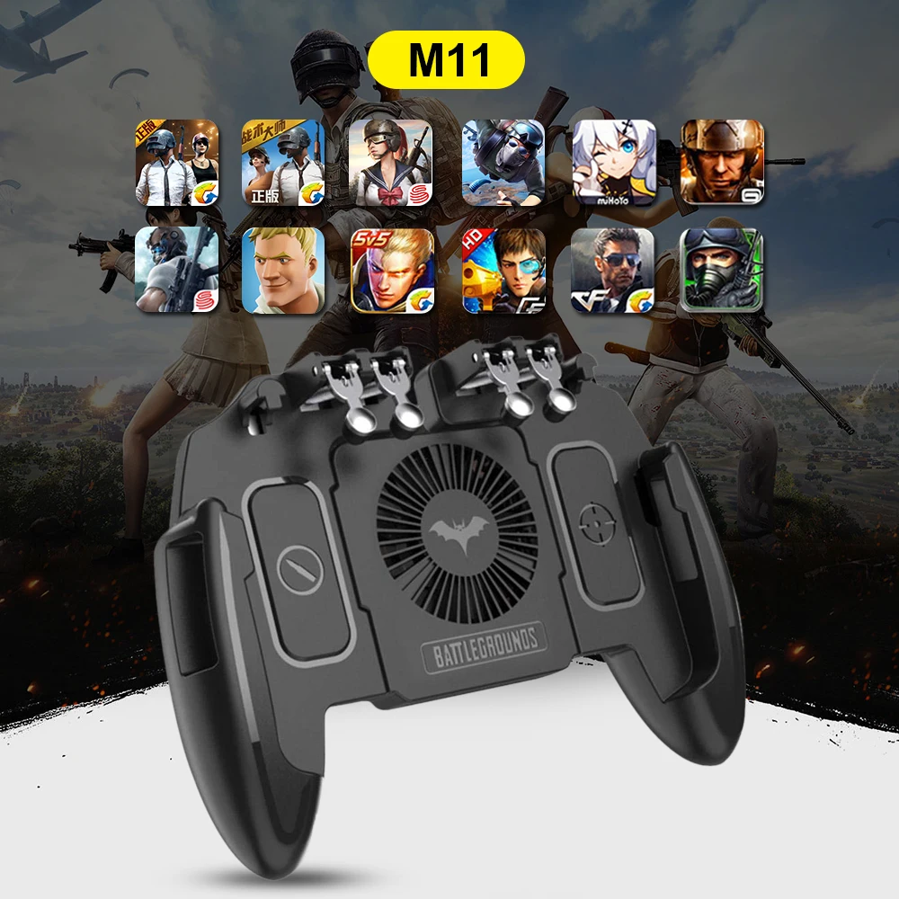

Six Finger PUBG Mobile Game Controller Gamepad Trigger Aim Button L1R1 Joystick For IPhone Android with Cooler Cooling Fan