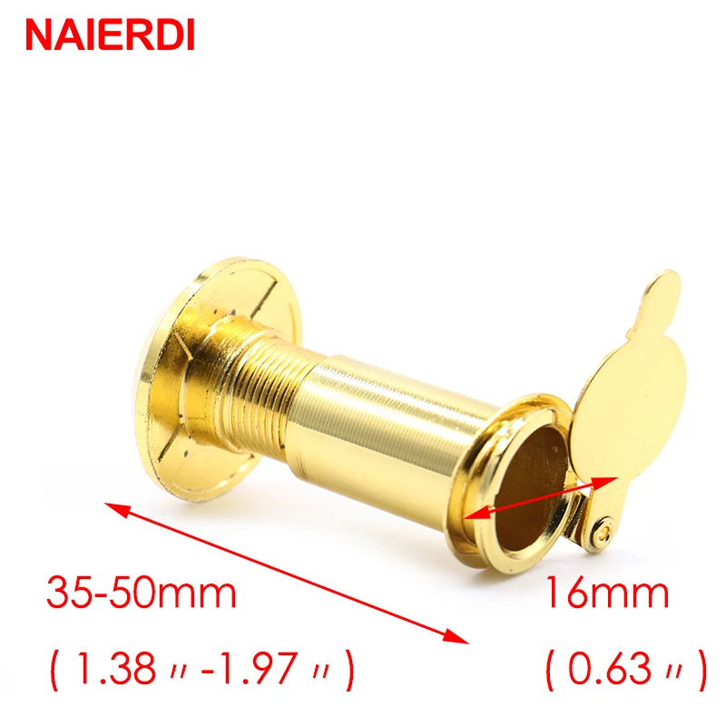 NAIERDI Brass 200 Degree Door Viewer Wide Angle Peephole Security Hidden Door Adjustable Glass Lens With Cover For Hardware Tool