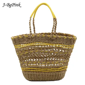

New Openwork straw handbag retro yellow one-shoulder woman beach bag hand-woven bag woman large bag