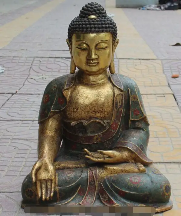 

S3088 20" Tibet Buddhism Bronze Cloisonne Enamel Shakyamuni Sakyamuni Buddha Statue