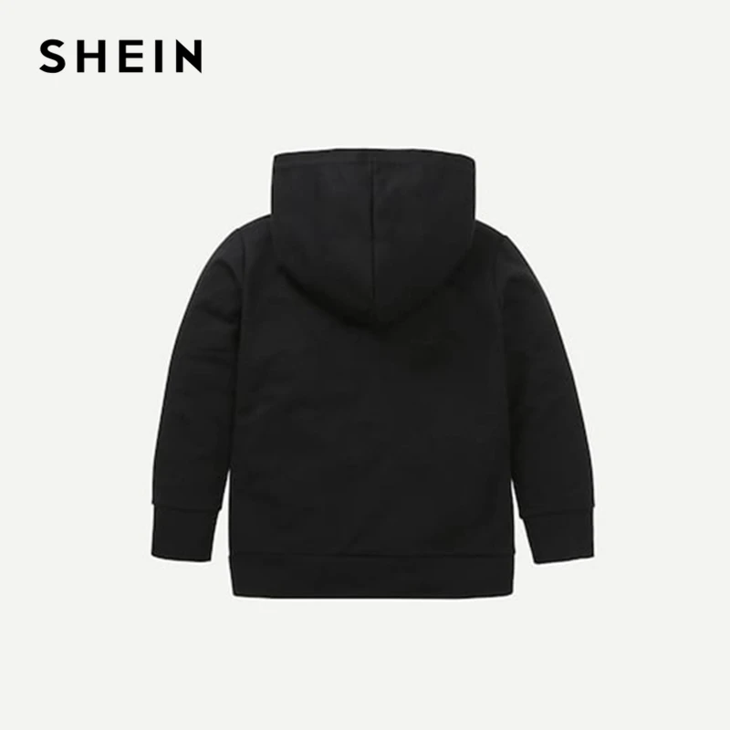 SHEIN Kiddie/черная Повседневная Толстовка с капюшоном и буквенным принтом для маленьких мальчиков; детская одежда; коллекция года; весенние пуловеры с длинными рукавами; топы