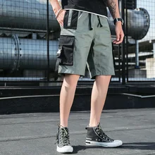 Летние мужские прямые свободные повседневные брюки микро-эластичные многокарманные хитовые цветные рабочие пять брюк