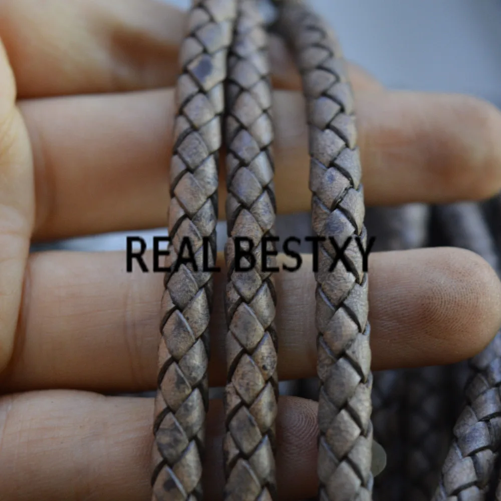

REAL BESTXY 5m/lot 6mm/antique braided leather ropes round for jewelry making antique genuine leather straps bracelets DIY make