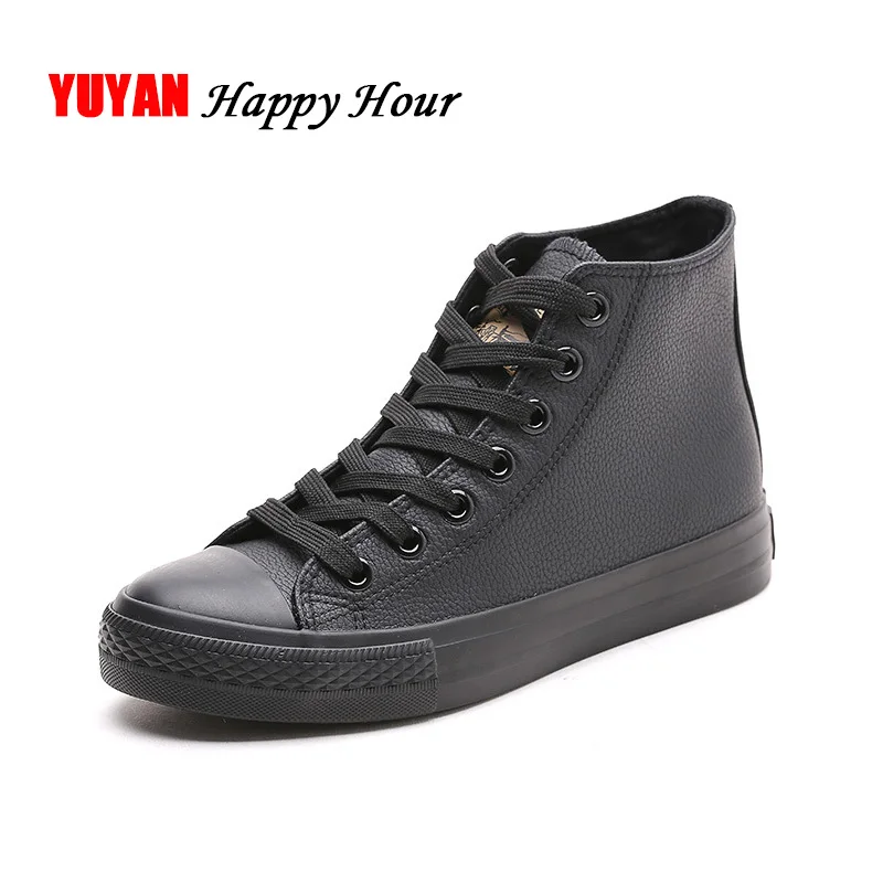 Fashion Sneakers Men Leather Shoes High top Black White Canvas Shoes