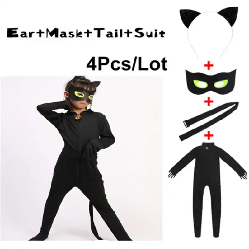 Black Cat Noir Adult Girlsboy Costumes Mira Ladybug Jumpsuit Wig For Purim Child Adult Adrien Marinette Superhero Cosplay