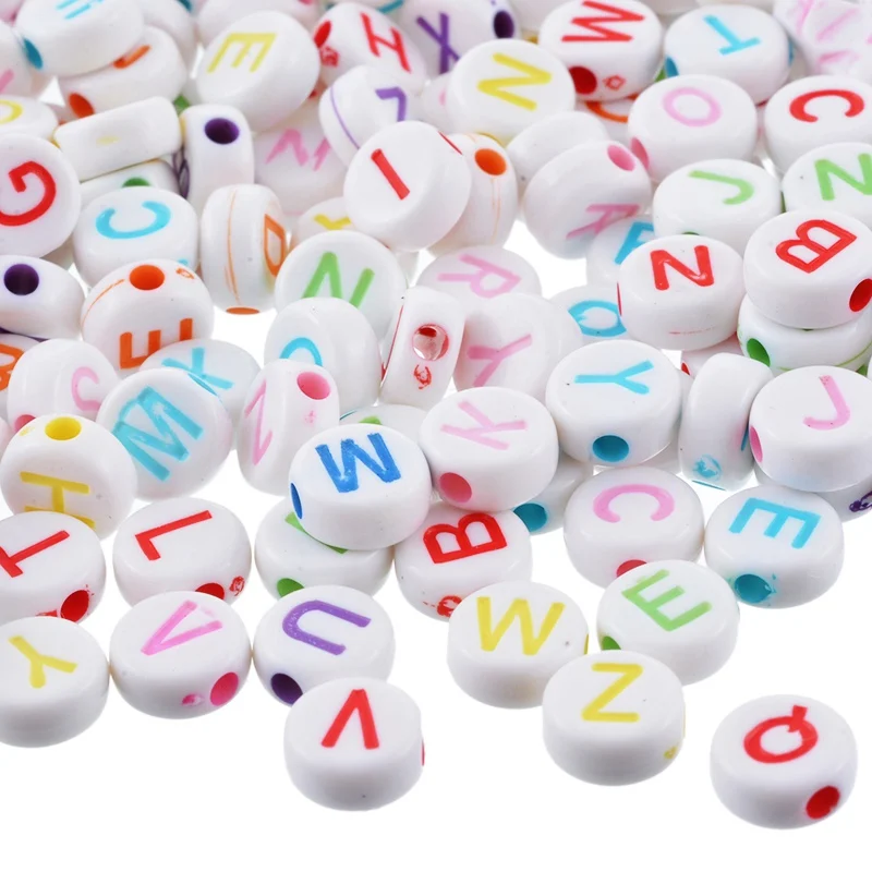 

1000PCs Alphabet Beads For DIY Jewelry & Pacifier Clip Multicolor Acrylic Round Carved Letters Alphabets Baby Jewelry