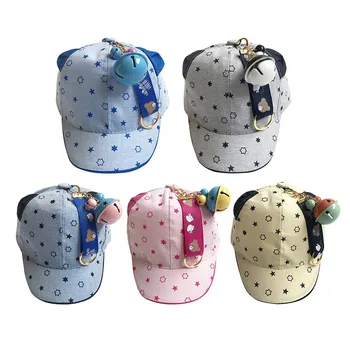 

2018 Baby Hat Cartoon Cat Ear With Bell Kids Baseball Hats Boy and Girls Sun Cap Summer Cotton Mesh Caps
