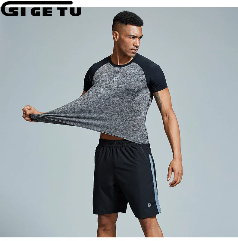 

For men Sports Gymnastics Athlete wear Short Sleeve Sports Top+Shorts 2pcs Jogging for Men training Set Suits