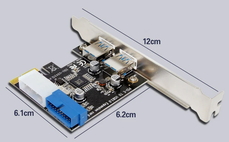 USB 3.0 PCI-E Expansion Card Adapter External 2 Port USB3.0 Hub Internal 19pin Header PCI-E Card 4pin IDE Power Connector