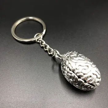 

2019hot! 3D Stereo Key Chain Anatomy Brain Silver Key Ring Personality Metal Organ Pendant