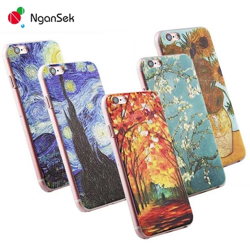 3D Painting Cell Phone Protective Cover For Apple iPhone SE 4 4s 5 5s 6 6plus 6s 6splus 3D Van Gogh Starry Night Phone Case