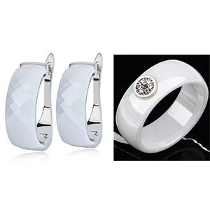 Большие керамические серьги, ювелирные наборы для женщин здоровые керамические модные u-образные клипсы на сережках с кристаллами шириной 8 мм - Окраска металла: White Set